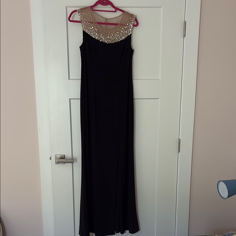 Adrianna Papell Sequin Embellished Gold Tan Maxi Dress